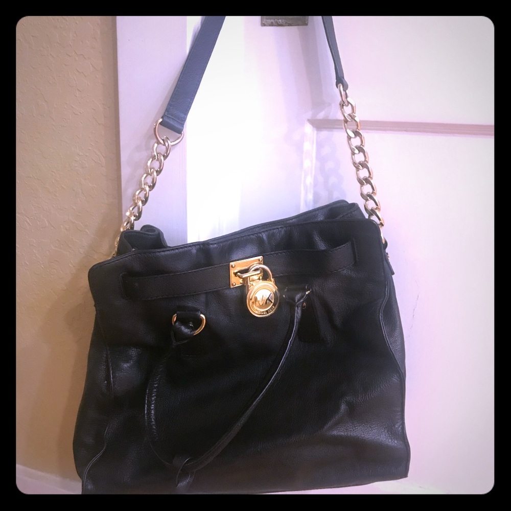 Michael Kors Hamilton Black Leather Bag